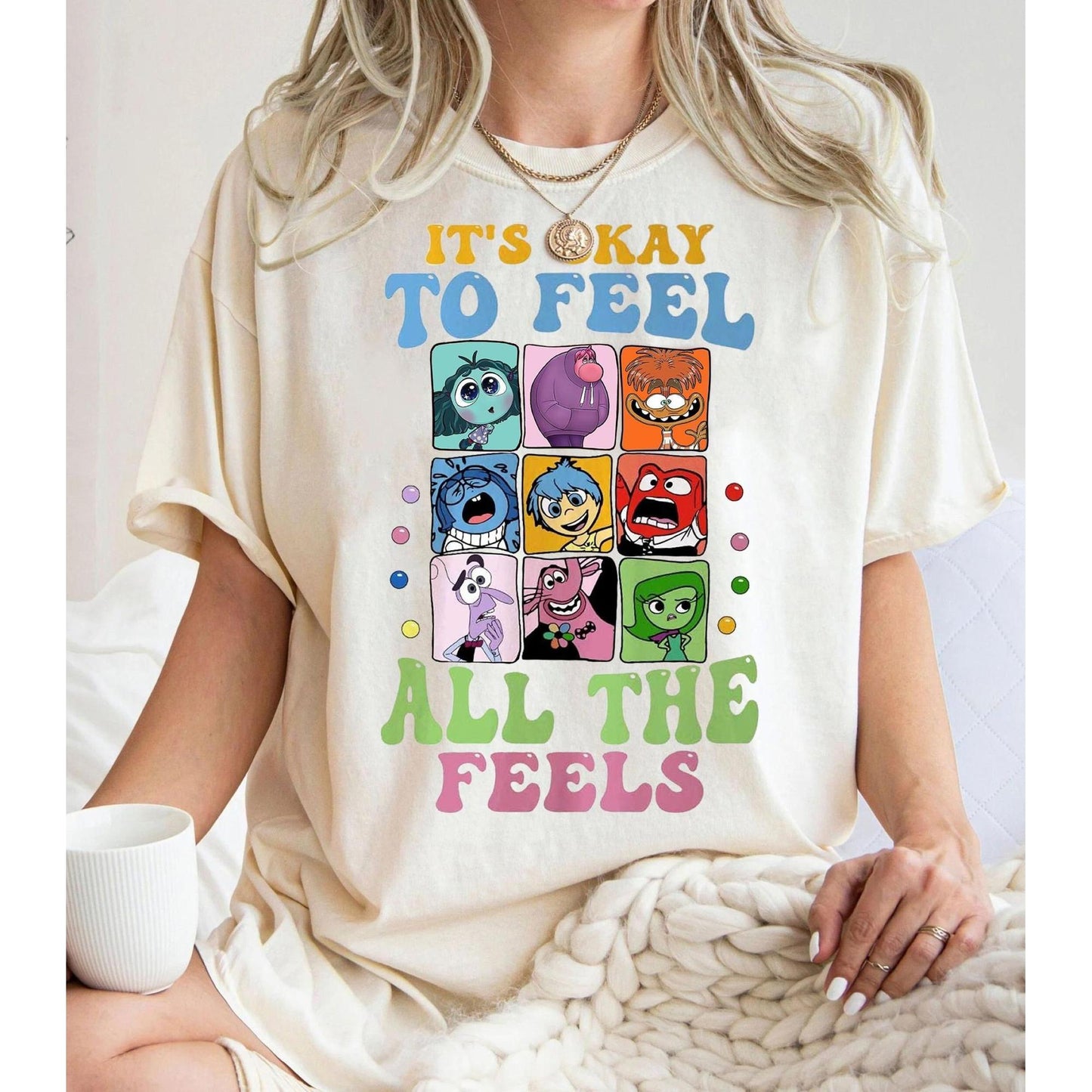 Funny Inside Out Inspired T-Shirt, It’s Okay to Feel All the Feels Graphic Tee, Emotion-Themed Shirt for Kids and Adults Who Love Animated Movies