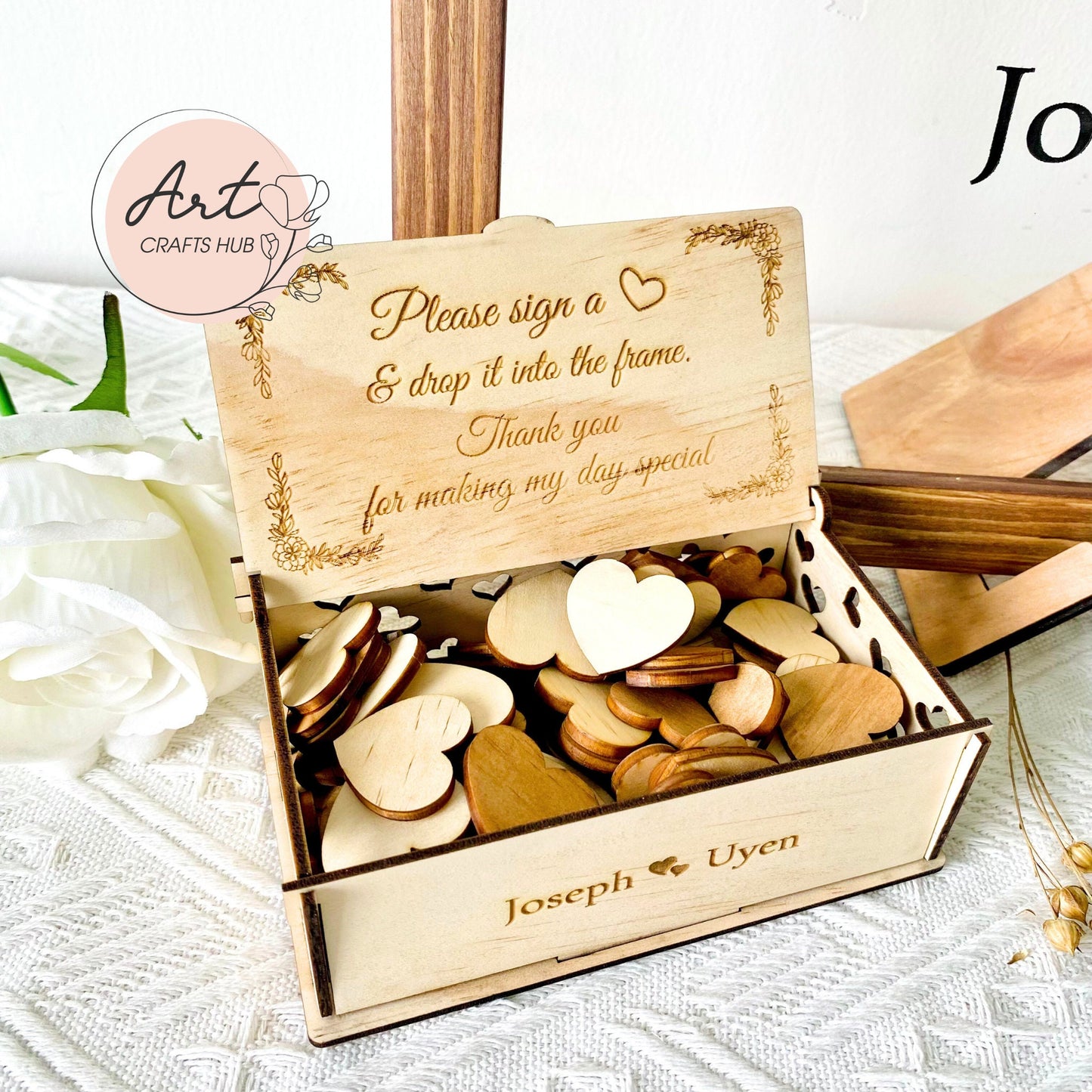 Wedding Guest Book Photo Frame, Heart-shaped Wooden Drop Box - A Unique Wedding Guest Book Alternative, Personalized for Your Special Day