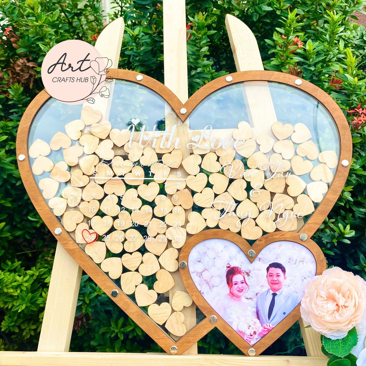 Wedding Guest Book Photo Frame, Heart-shaped Wooden Drop Box - A Unique Wedding Guest Book Alternative, Personalized for Your Special Day