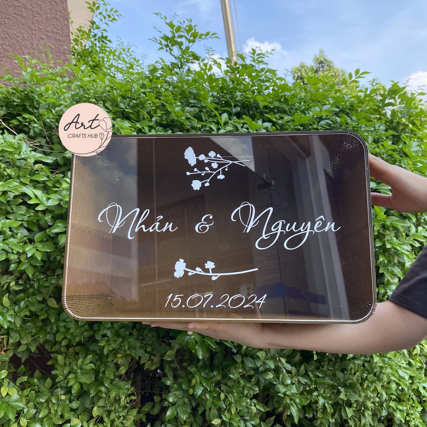 Crafted Personalized Wood and Acrylic Card Box forSpecial Occasion, Unique Keepsake for Cherished Moments, Complete with Gift Envelopes