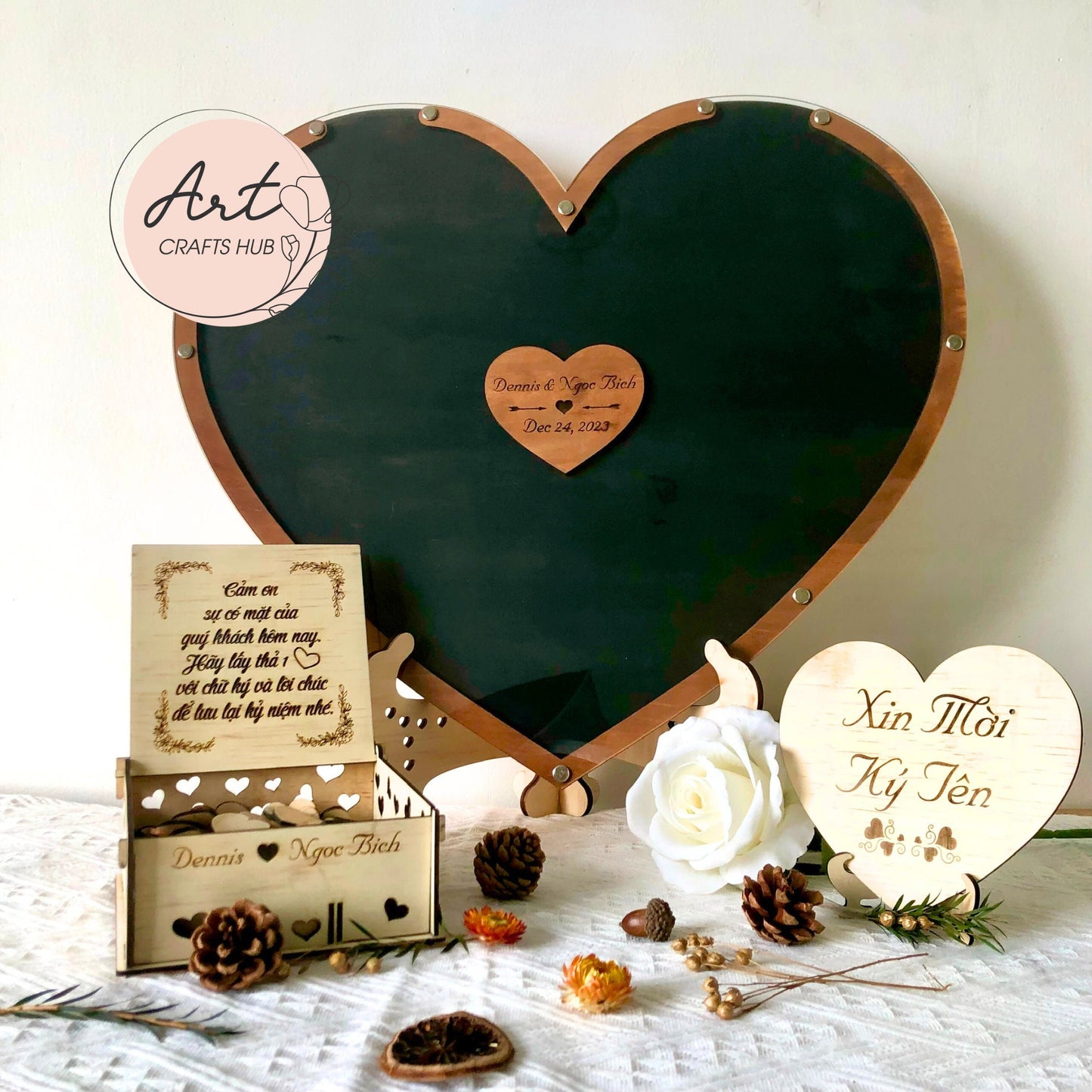 Wedding Keepsake Box, Personalized Wedding Guestbook Alternative with Heart-Shaped Dropbox for Unique Wedding Decor, Anniversary Gift