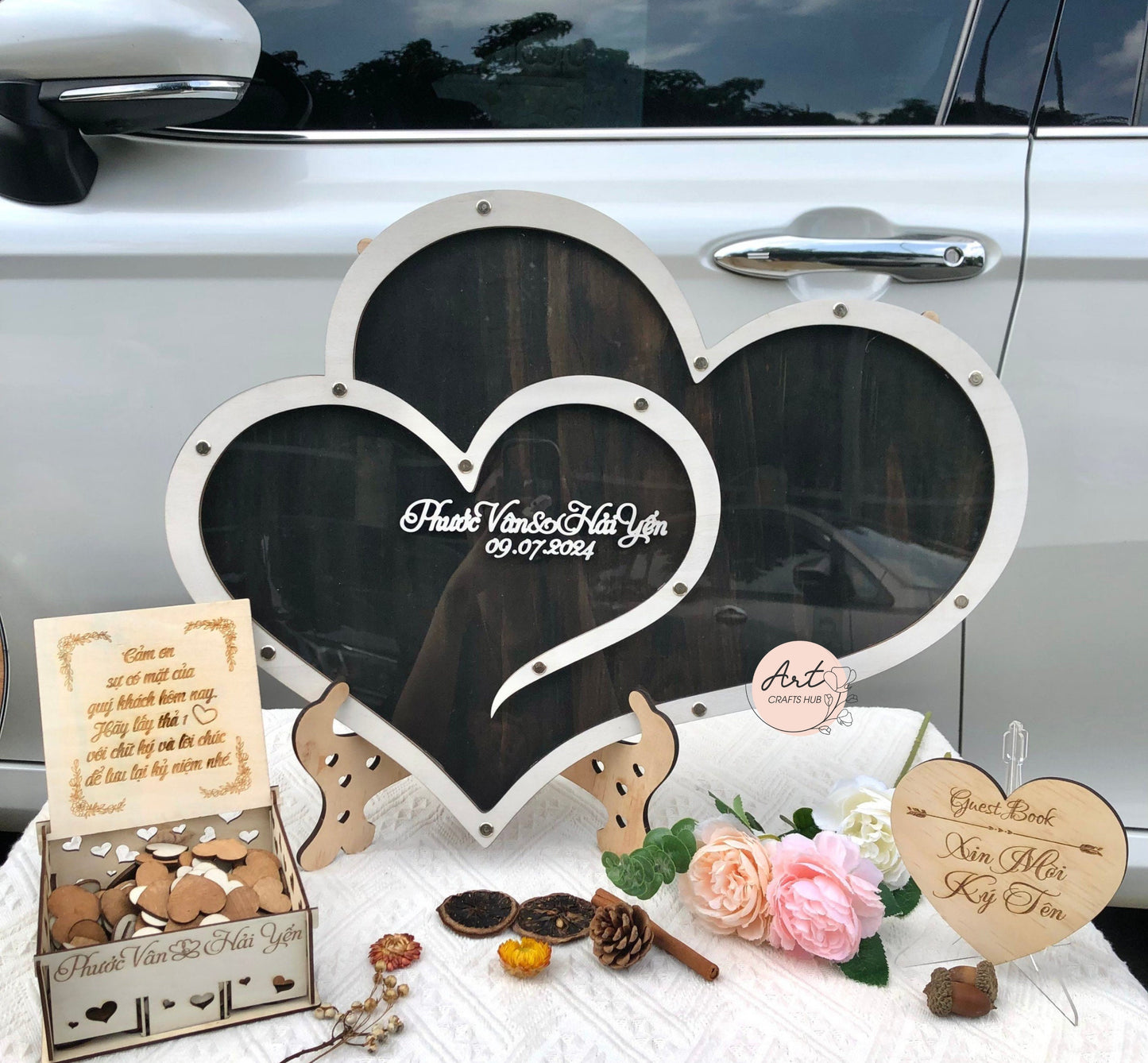 Wedding Guest Book, Personalized Double Heart Drop Box, Heart Shape Guest Book, Guest Book Alternative to Traditional Wedding Decor