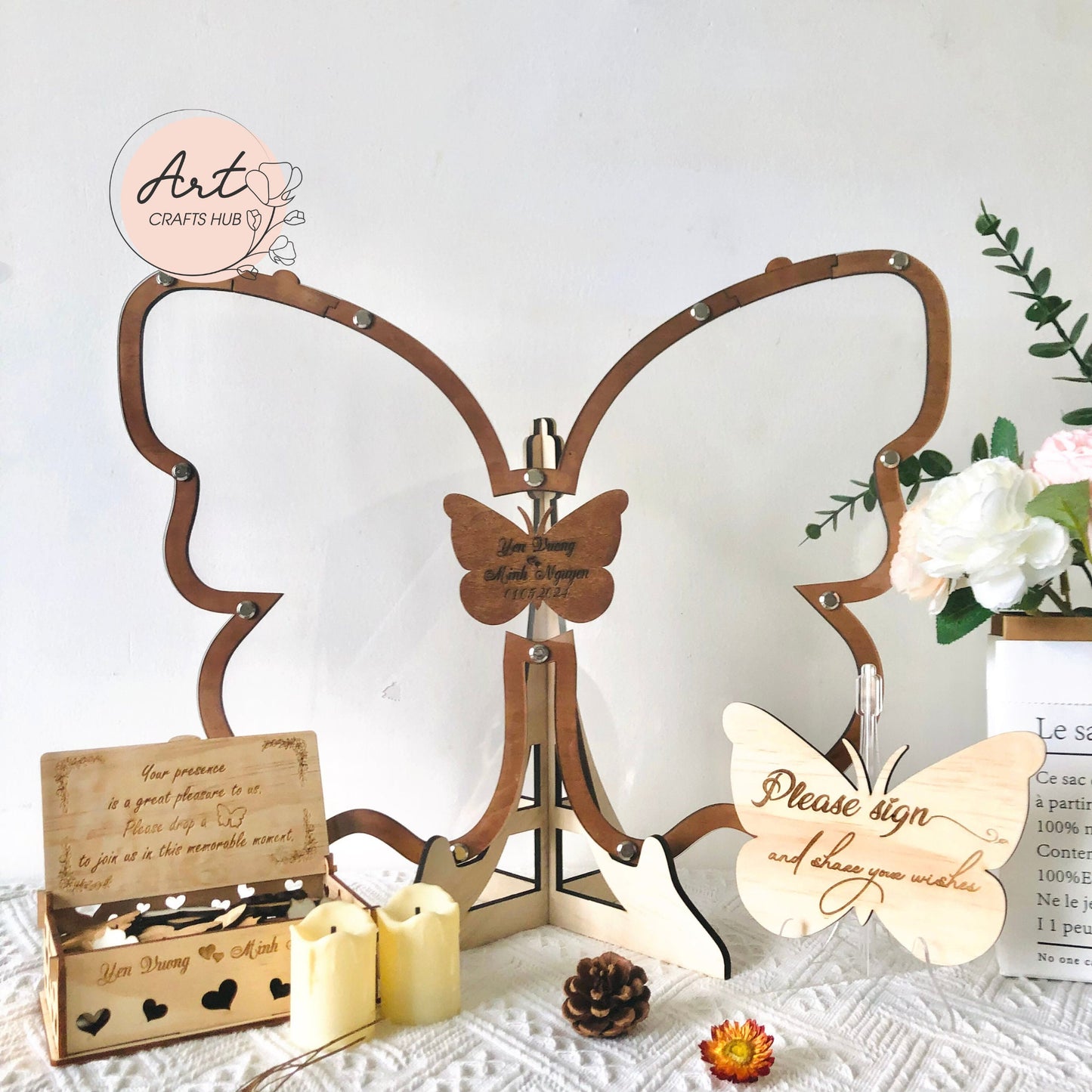 Wedding Guest Book, Personalized Butterfly Wooden Drop Box, Butterfly Guest Book, Guest Book Alternative to Traditional Wedding Decor