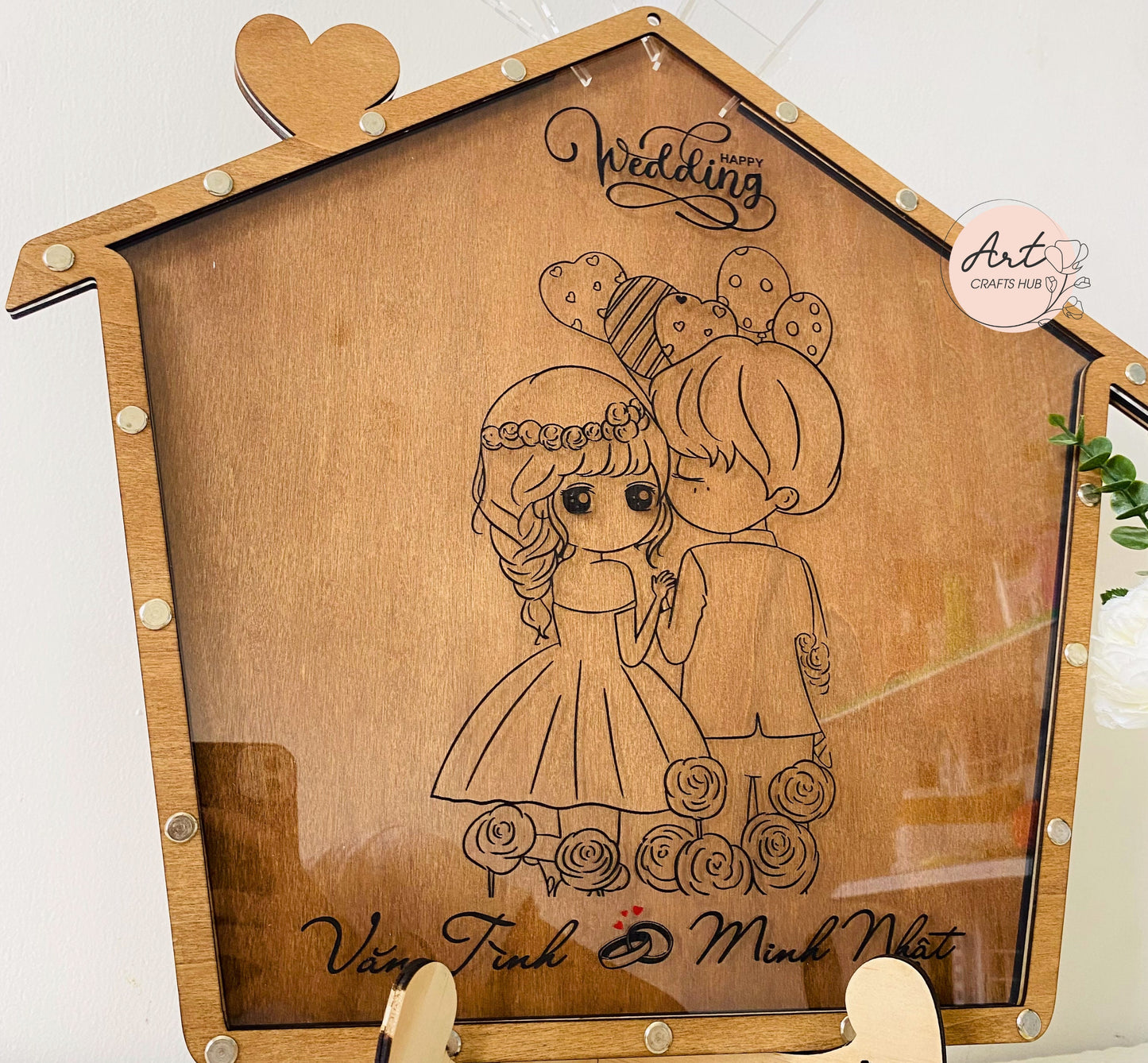 Wedding Guest Book Alternative, House Shape Guest Book Drop Box, Rustic Guest Book with Photo Engraving, Personalized Wedding Decor