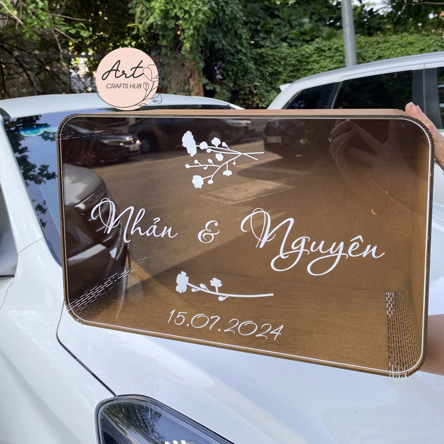 Crafted Personalized Wood and Acrylic Card Box forSpecial Occasion, Unique Keepsake for Cherished Moments, Complete with Gift Envelopes