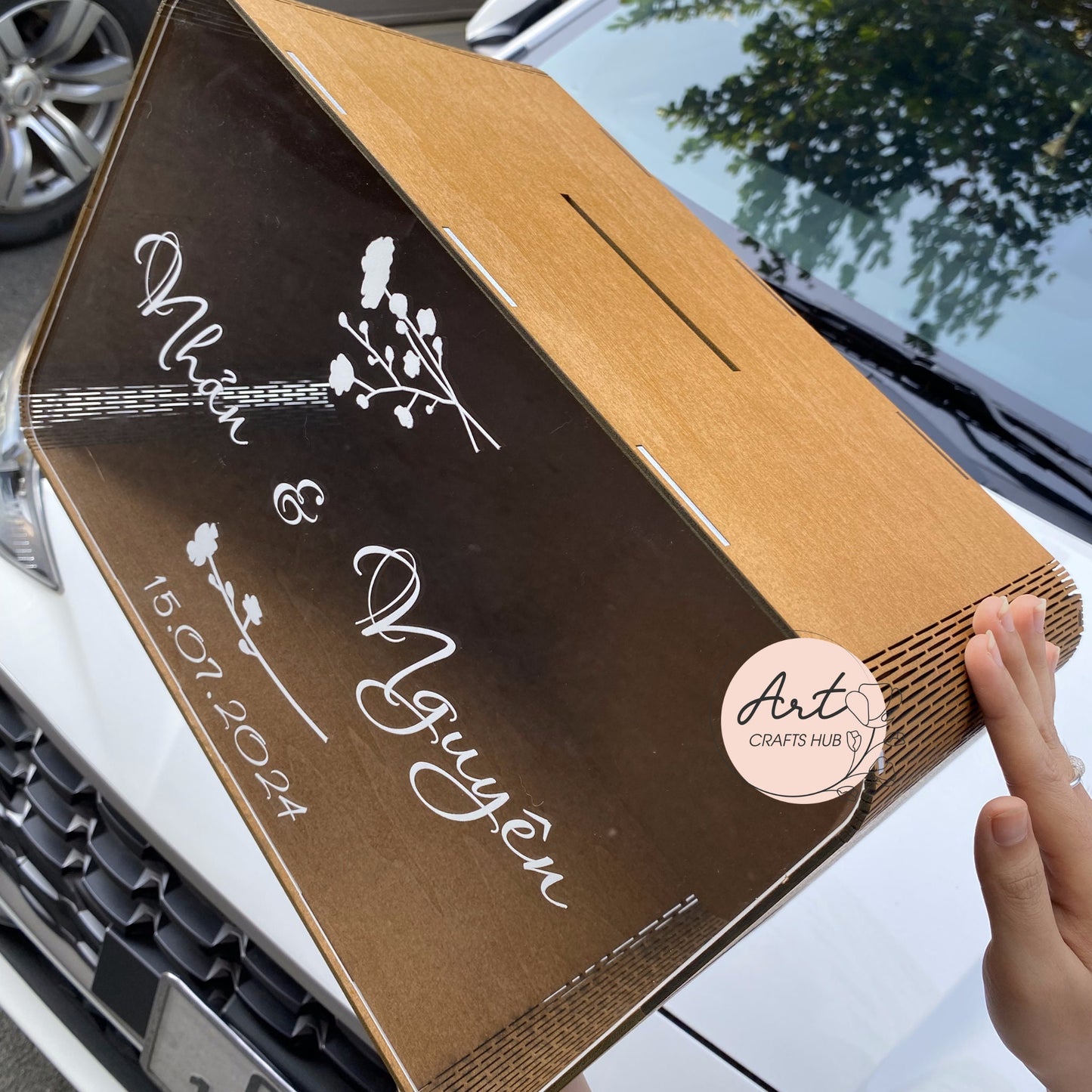 Crafted Personalized Wood and Acrylic Card Box forSpecial Occasion, Unique Keepsake for Cherished Moments, Complete with Gift Envelopes