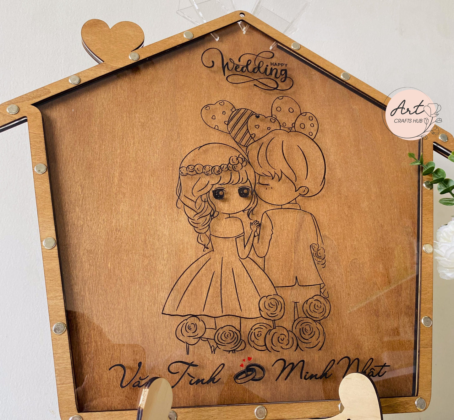 Wedding Guest Book Alternative, House Shape Guest Book Drop Box, Rustic Guest Book with Photo Engraving, Personalized Wedding Decor