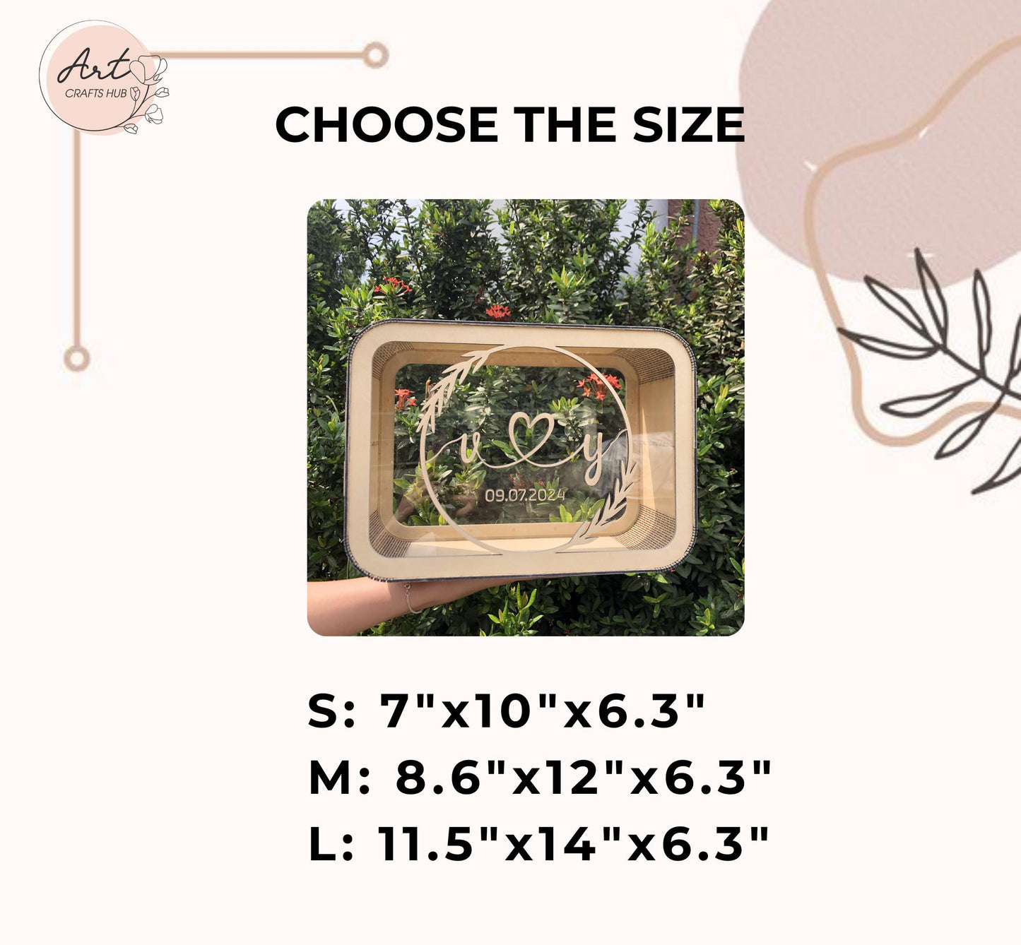 Wedding Card Box with Slot, Personalized Wooden Box for Cards and Gifts Acrylic Glass with Floral Print, Wedding Gift Box, Wedding Money Box