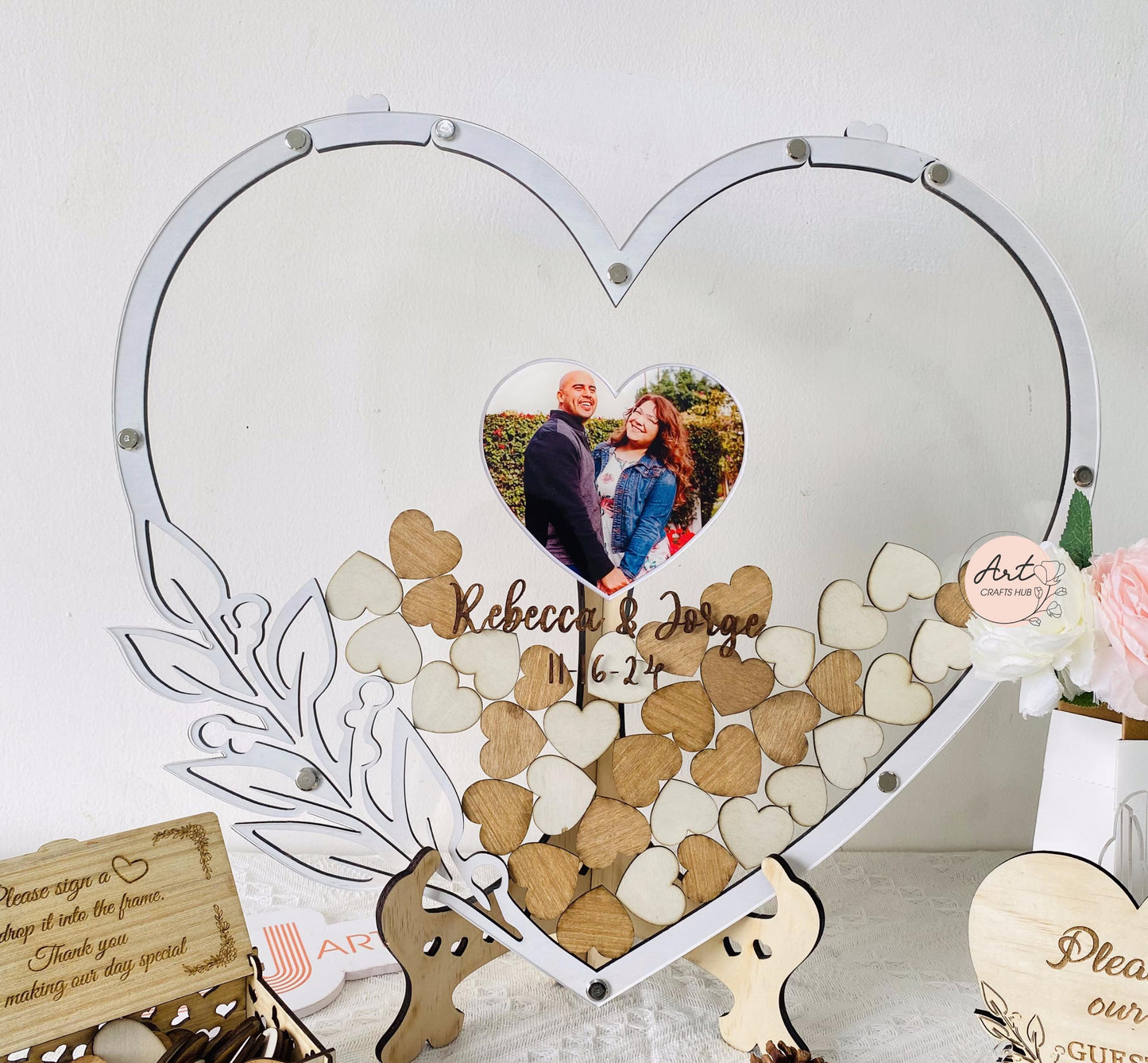 Heart Shaped Drop Box Guest Book with Hearts, Wedding Guest Book Hearts Picture Frame, Wedding Table Decor Personalized Wedding Gift