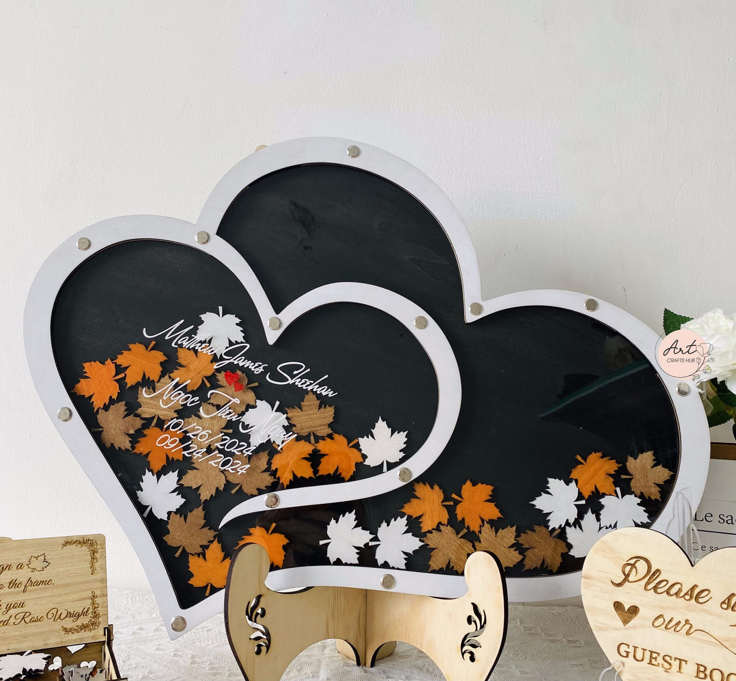 Autumn Wedding Drop Box, Wedding Guest Book Alternative Hearts of Maple Leaves, Fall Magnetic Wedding Guest Book, Fall Wedding Decor