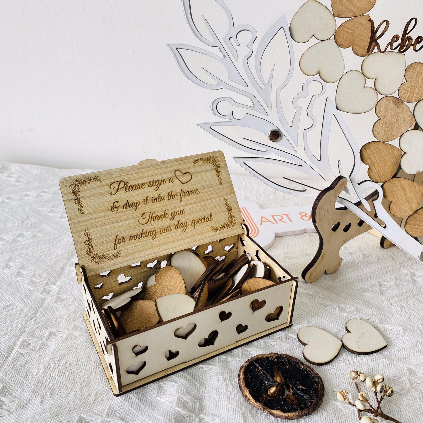 Heart Shaped Drop Box Guest Book with Hearts, Wedding Guest Book Hearts Picture Frame, Wedding Table Decor Personalized Wedding Gift
