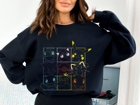 Pokémon Grid Sweatshirt, Pokemon Anime Sweatshirt