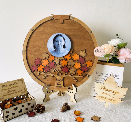 Funeral Guestbook Alternative, Custom Wooden Memorial Guest Book with Photo Frame, Memorial Guest Book, Personalized Celebration of Life