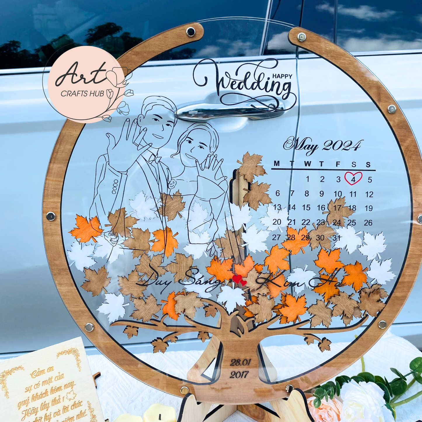 Fall Magnetic Wedding Guest Book, Family Tree Guest Book, Rustic Guest Book with Engraving, Unique Wedding Gifts For Couple, Wedding Decor