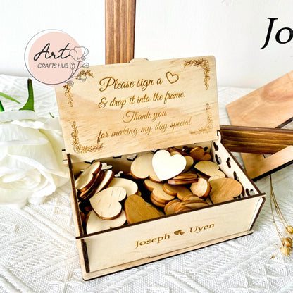 Wedding Guest Book Photo Frame, Heart-shaped Wooden Drop Box - A Unique Wedding Guest Book Alternative, Personalized for Your Special Day