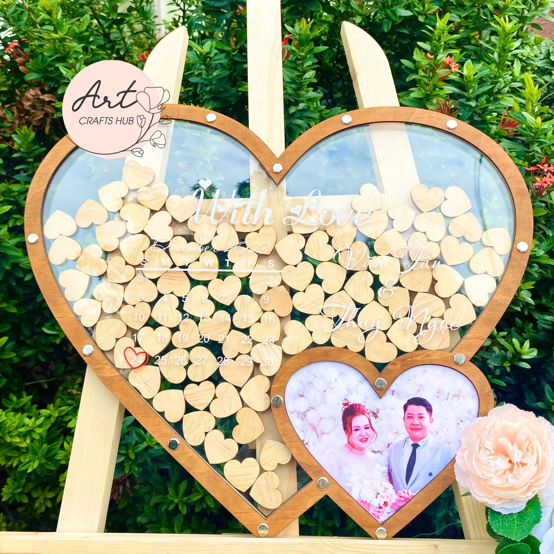 Wedding Guest Book Photo Frame, Heart-shaped Wooden Drop Box - A Unique Wedding Guest Book Alternative, Personalized for Your Special Day