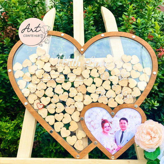 Wedding Guest Book Photo Frame, Heart-shaped Wooden Drop Box - A Unique Wedding Guest Book Alternative, Personalized for Your Special Day