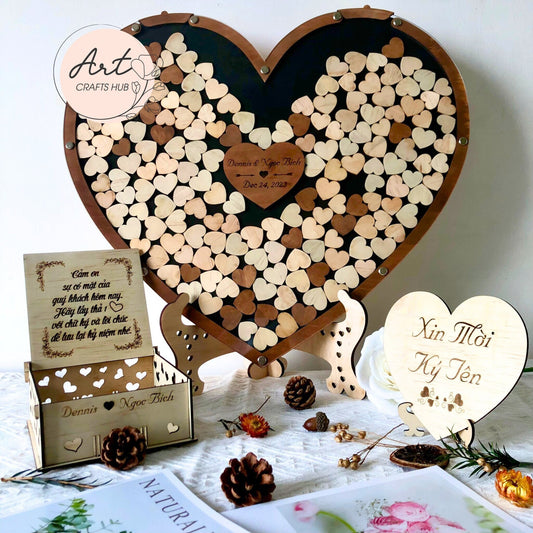 Wedding Keepsake Box, Personalized Wedding Guestbook Alternative with Heart-Shaped Dropbox for Unique Wedding Decor, Anniversary Gift
