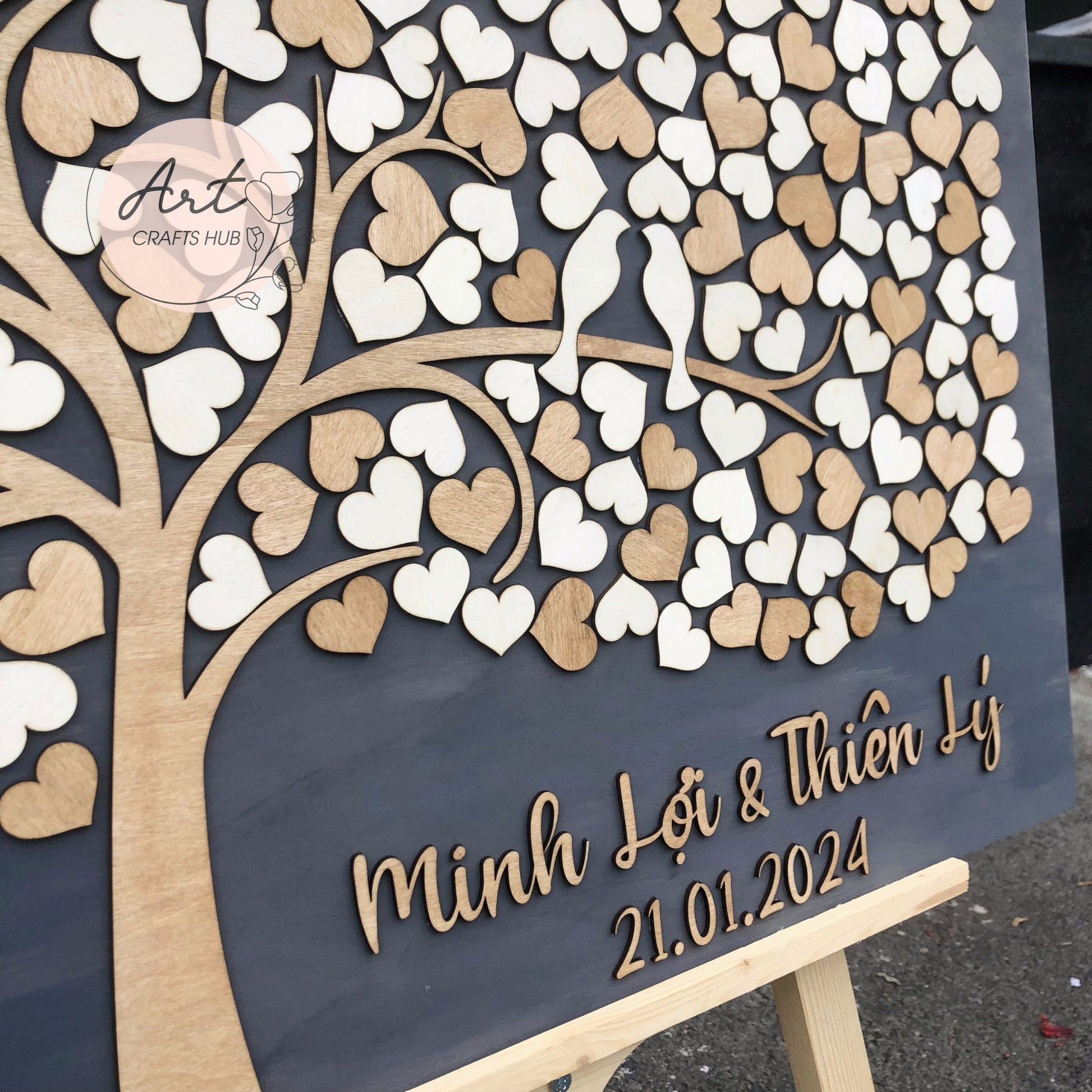 Charming 3D Wooden Tree Guestbook - A Unique Alternative for Your Autumn Wedding, Personalised Wedding Guestbook Decorations