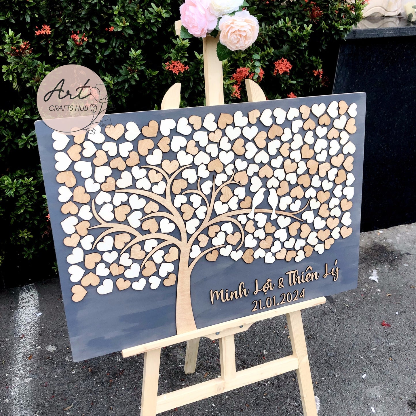 Charming 3D Wooden Tree Guestbook - A Unique Alternative for Your Autumn Wedding, Personalised Wedding Guestbook Decorations