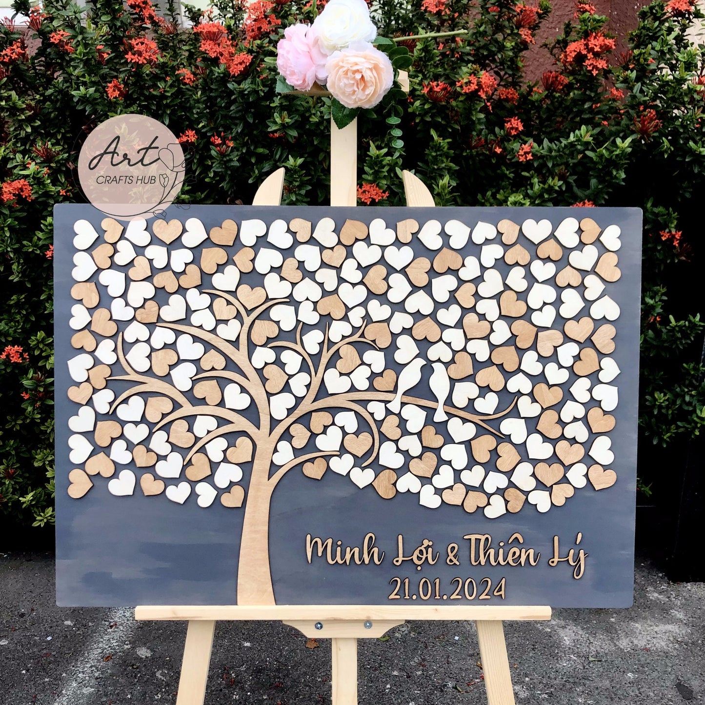 Charming 3D Wooden Tree Guestbook - A Unique Alternative for Your Autumn Wedding, Personalised Wedding Guestbook Decorations