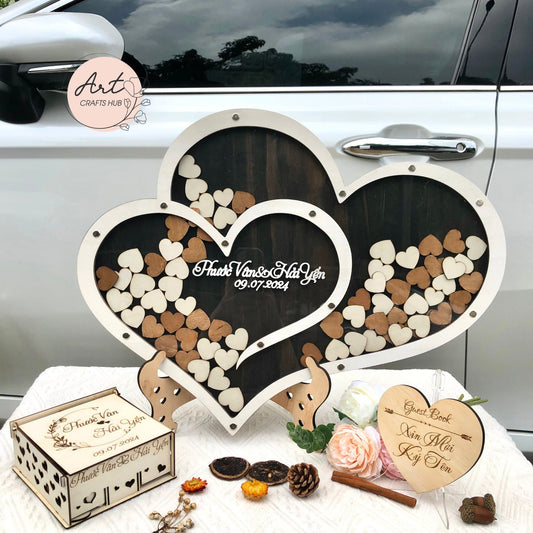Wedding Keepsake Box, Personalized Wedding Guestbook Altenative, Double Heart Signature DropBox Frame, Rustic Wedding Decor, Anniversary Gif