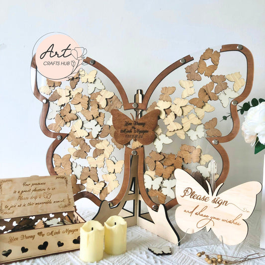 Wedding Guest Book, Personalized Butterfly Wooden Drop Box, Butterfly Guest Book, Guest Book Alternative to Traditional Wedding Decor