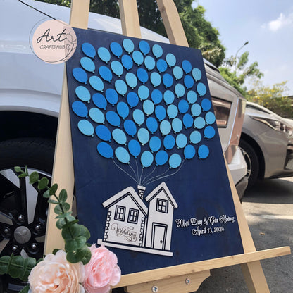 3D Wooden House Balloon Signature Art Decor - An Impressively Stunning Piece for Weddings, Meaningful Wedding Gift, Wedding Guestbook