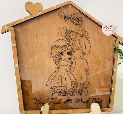 Wedding Guest Book Alternative, House Shape Guest Book Drop Box, Rustic Guest Book with Photo Engraving, Personalized Wedding Decor