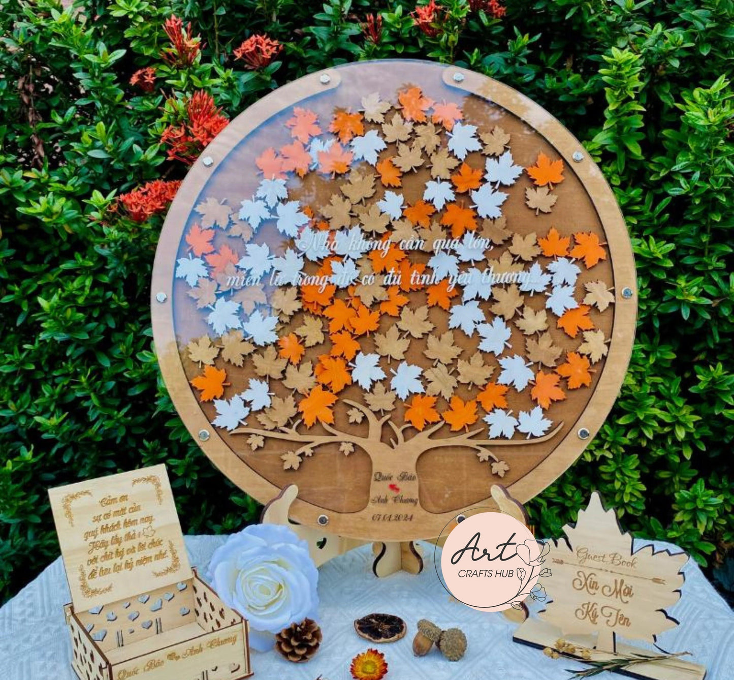 Personalized Circle Wooden Drop Box, Family Tree Guest Book Wedding, Guest Book Alternative to Traditional Wedding Decor, Wedding Guest Book