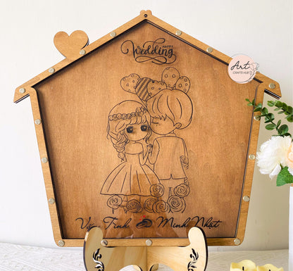 Wedding Guest Book Alternative, House Shape Guest Book Drop Box, Rustic Guest Book with Photo Engraving, Personalized Wedding Decor