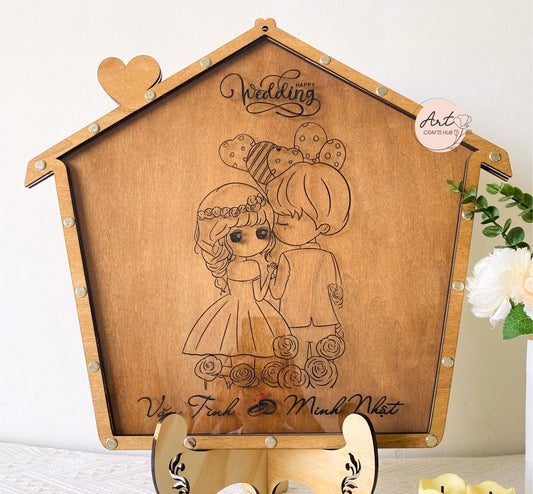 Wedding Guest Book Alternative, House Shape Guest Book Drop Box, Rustic Guest Book with Photo Engraving, Personalized Wedding Decor
