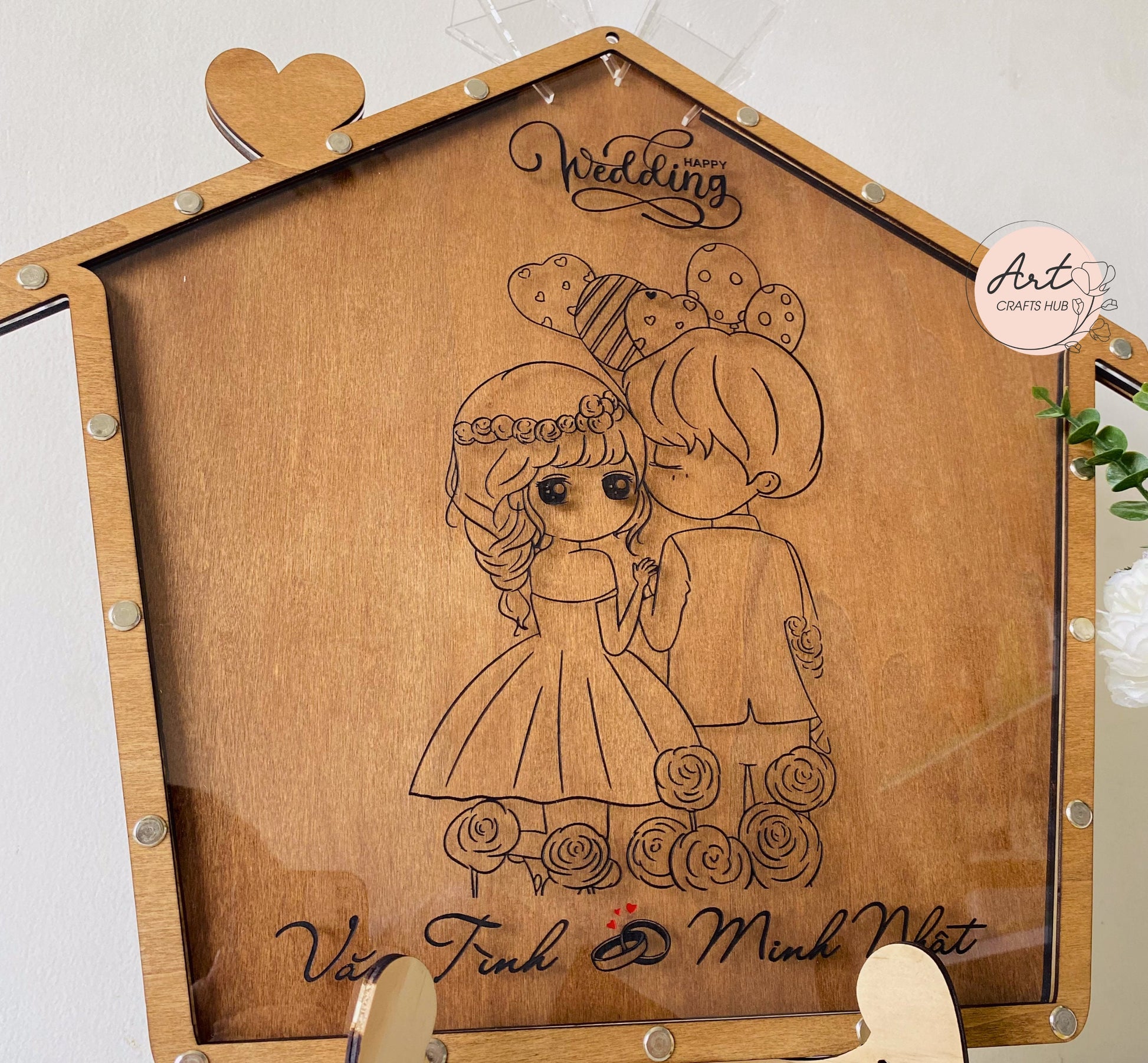 Wedding Guest Book Alternative, House Shape Guest Book Drop Box, Rustic Guest Book with Photo Engraving, Personalized Wedding Decor