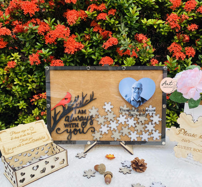 Cardinal Memorial Guest Book, Memorial Guest Book with Photo Frame, Funeral Guest Book Alternative, Celebration of Life Guest Book