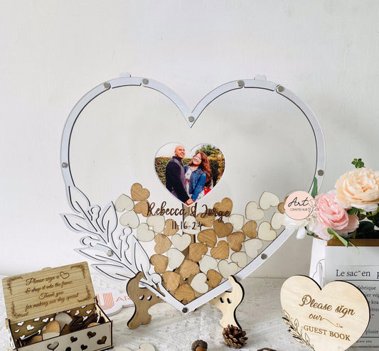 Heart Shaped Drop Box Guest Book with Hearts, Wedding Guest Book Hearts Picture Frame, Wedding Table Decor Personalized Wedding Gift